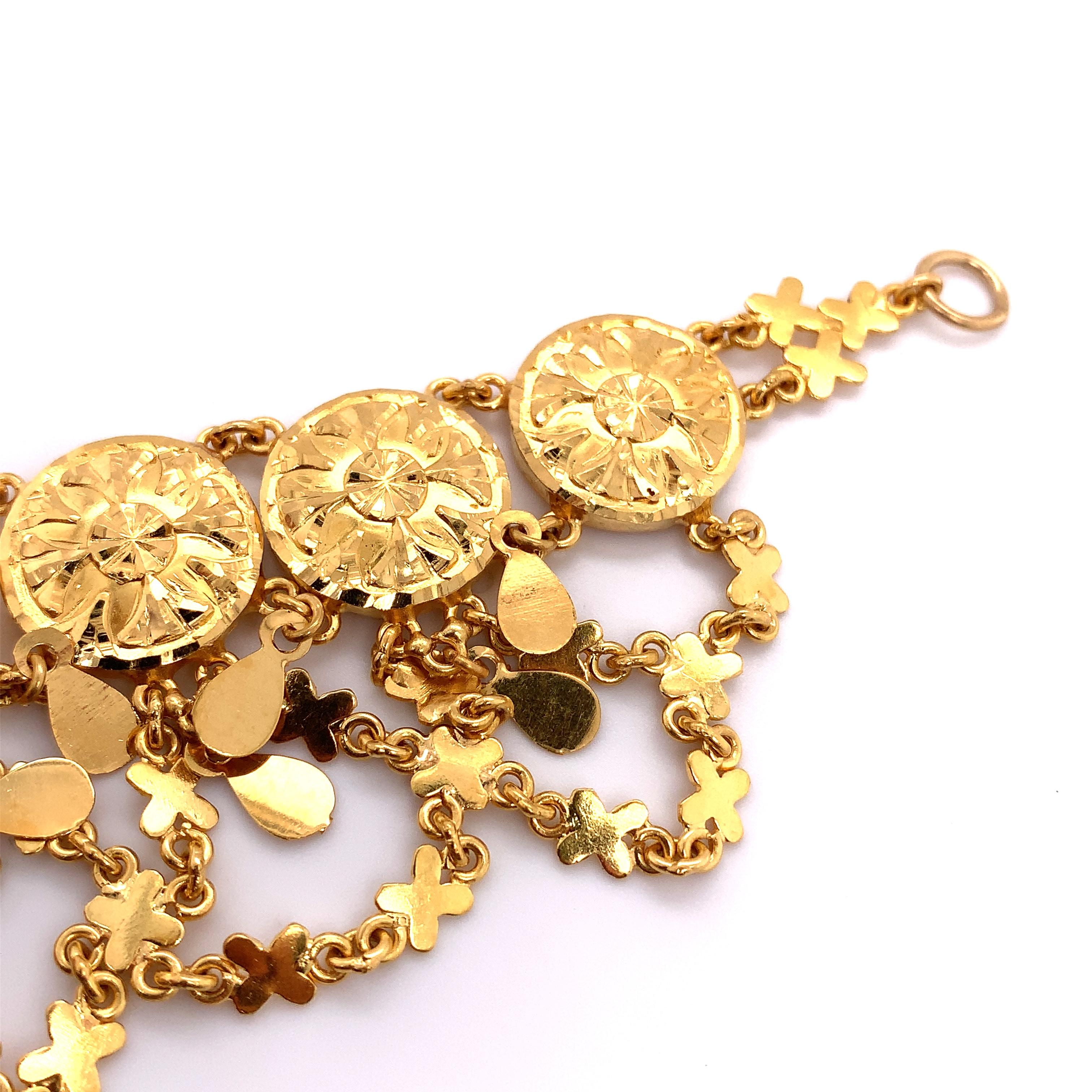 22k Yellow gold bangle bracelet ring earrings and anklet jewellery set For Sale 9