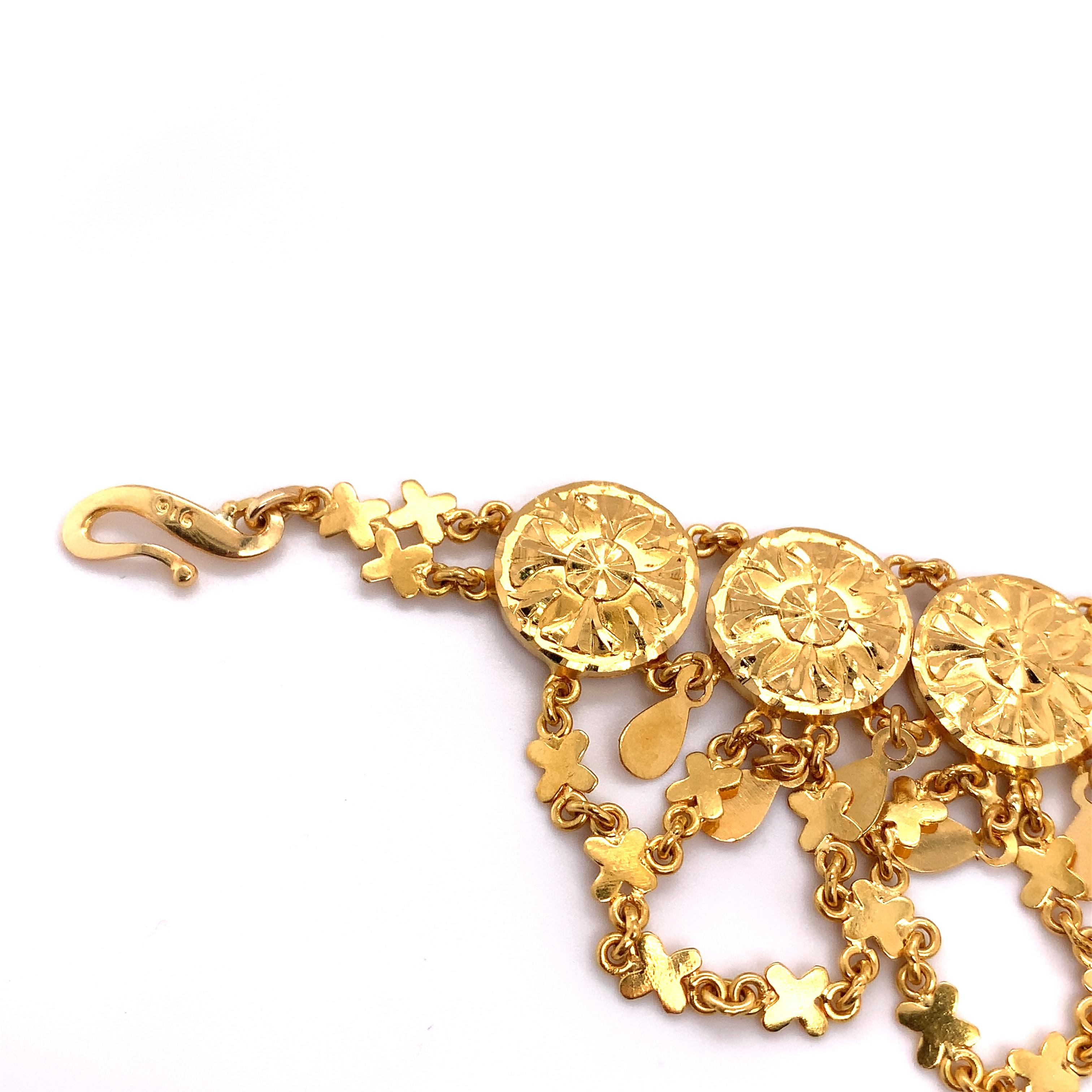 22k Yellow gold bangle bracelet ring earrings and anklet jewellery set For Sale 10