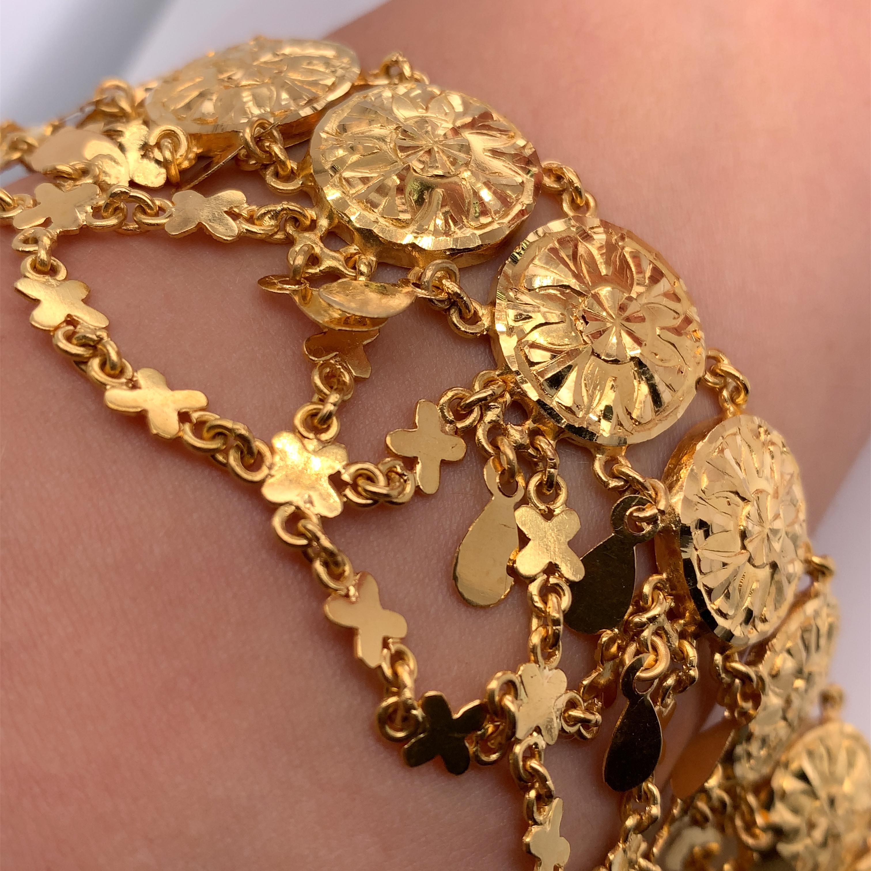 22k Yellow gold bangle bracelet ring earrings and anklet jewellery set In New Condition For Sale In London, GB