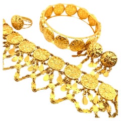 22k Yellow gold bangle bracelet ring earrings and anklet jewellery set