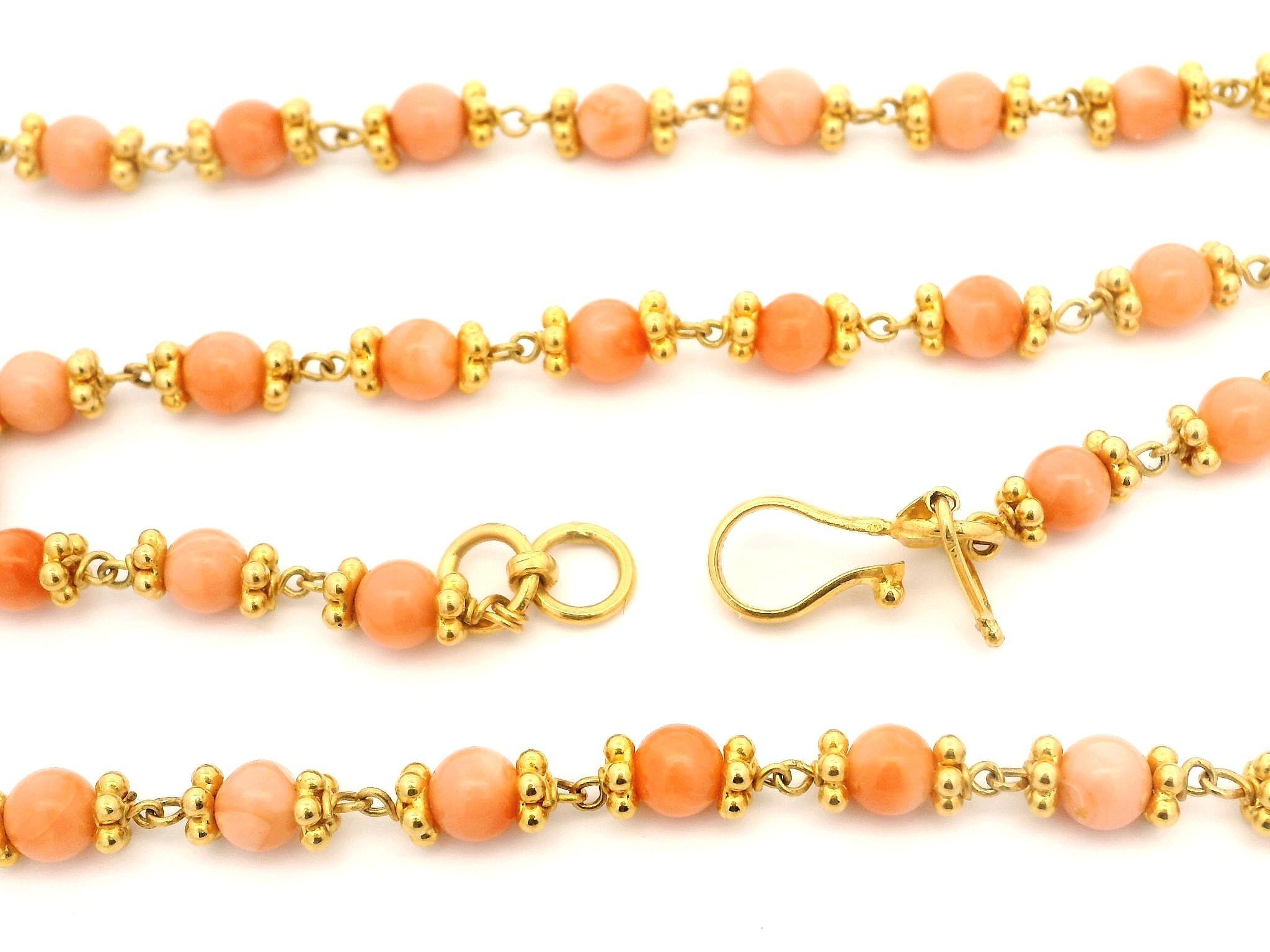 22k Yellow Gold Beads & Natural Coral 24