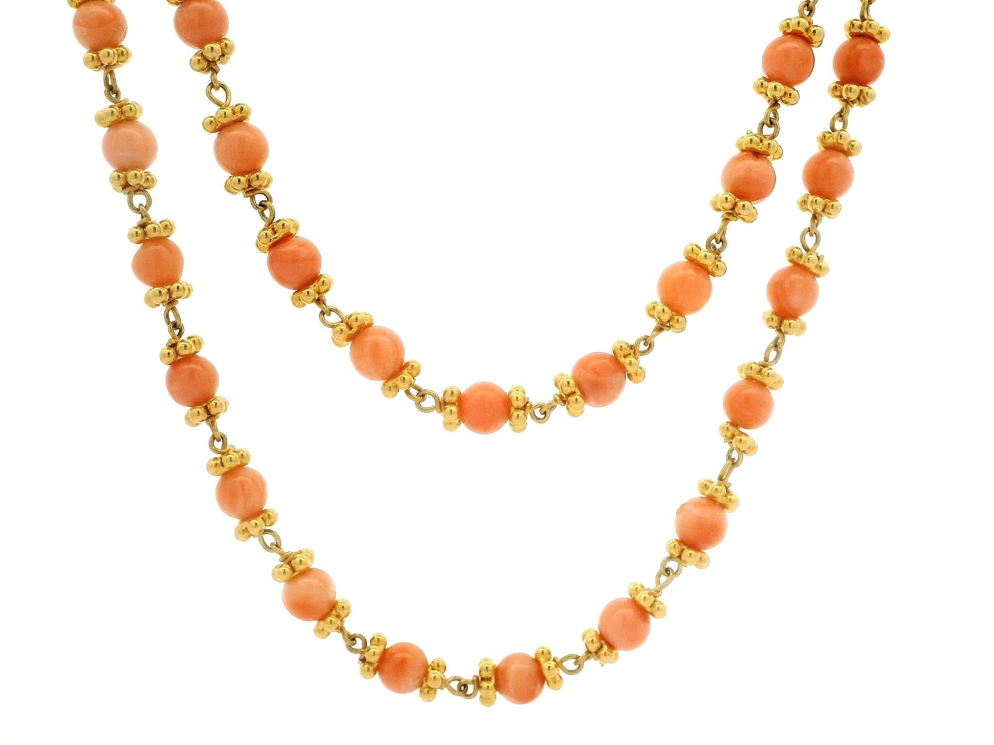 22k Yellow Gold Beads & Natural Coral 24