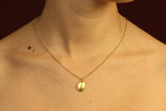 22K Yellow Gold Bezeled Pumpkin Seed Pendant Charm, Handmade, Necklace