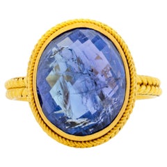 22K Yellow Gold Byzantine Ring with a 7.60 carat Tanzanite