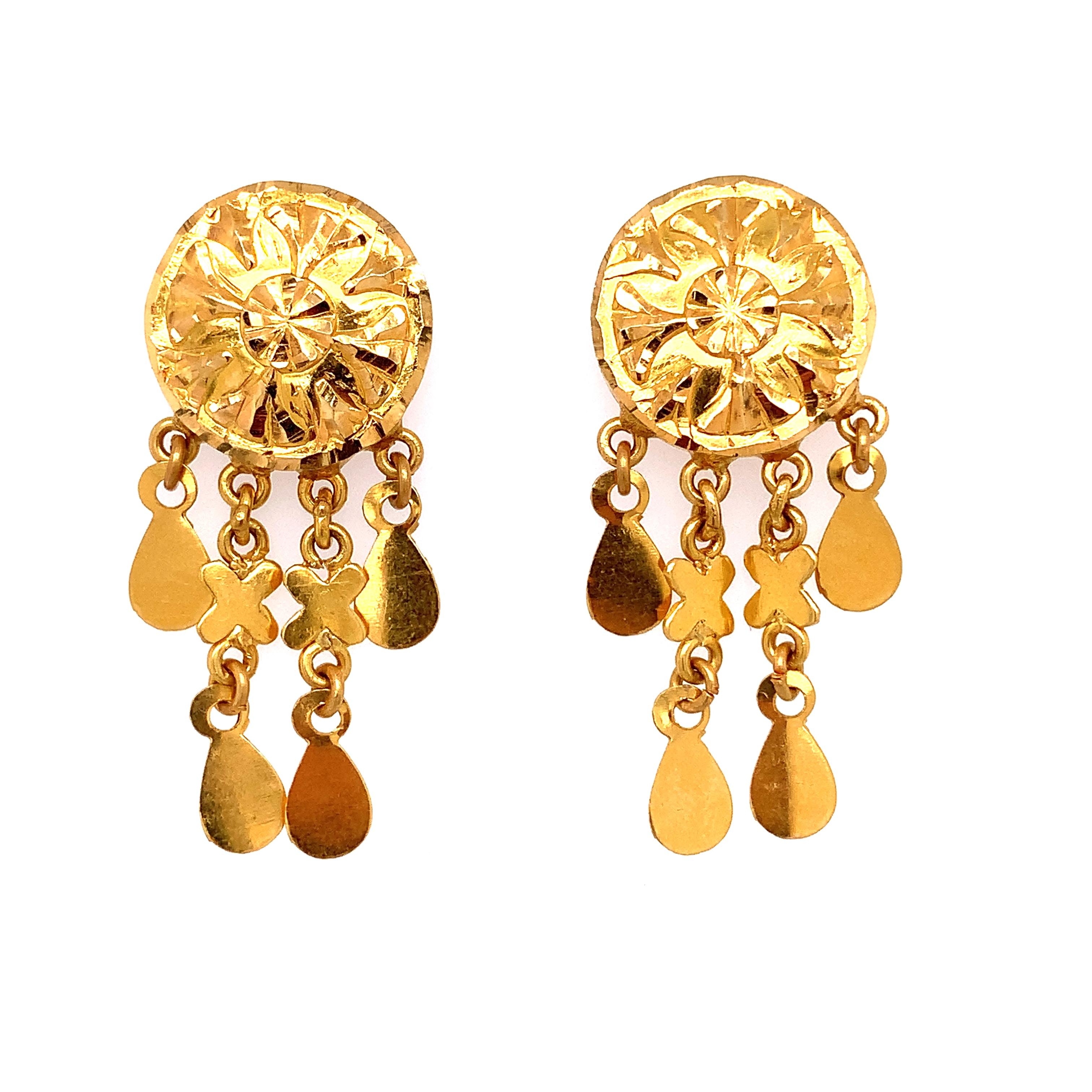 Modern 22k Yellow gold drop dangle earrings For Sale