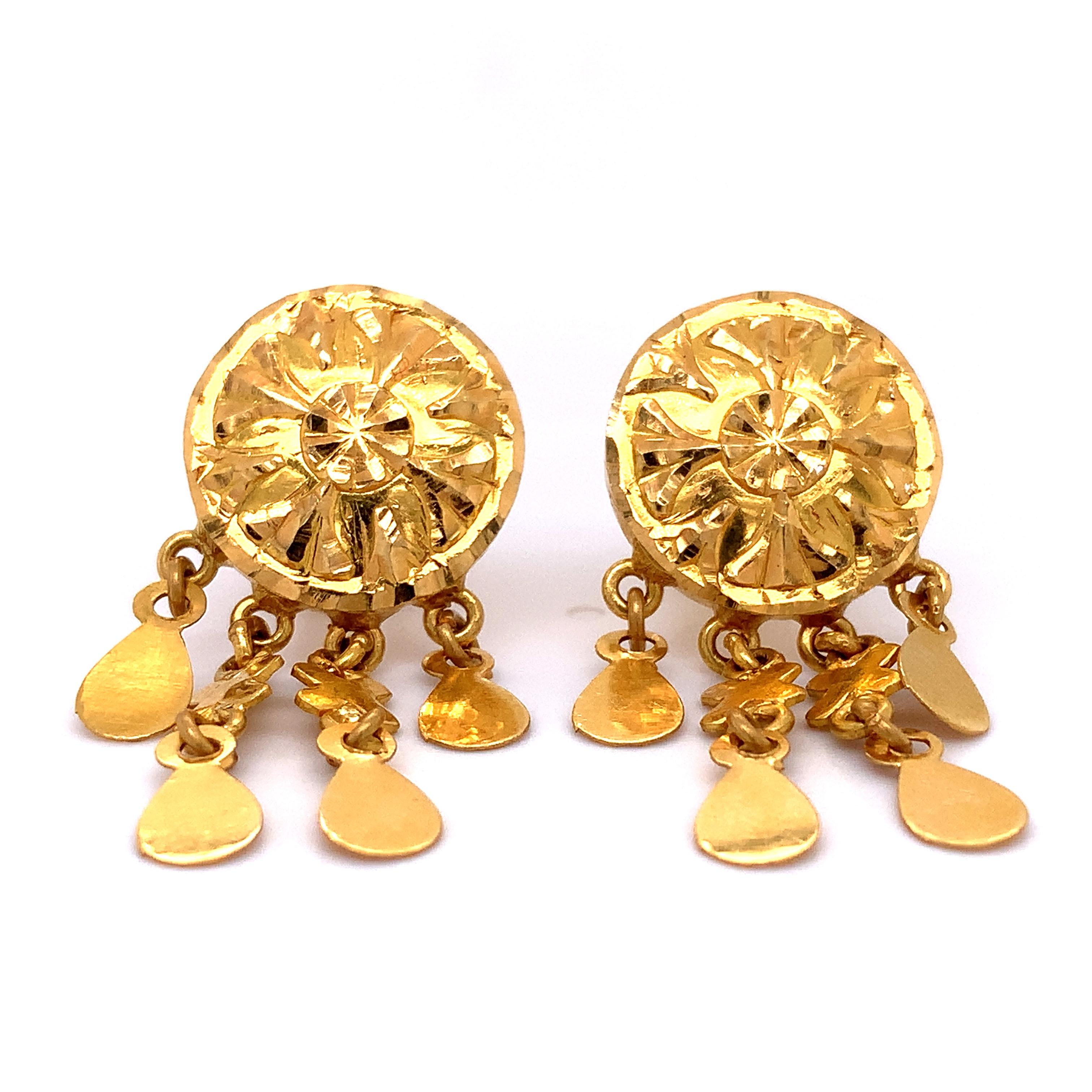 22k Yellow gold drop dangle earrings In New Condition For Sale In London, GB