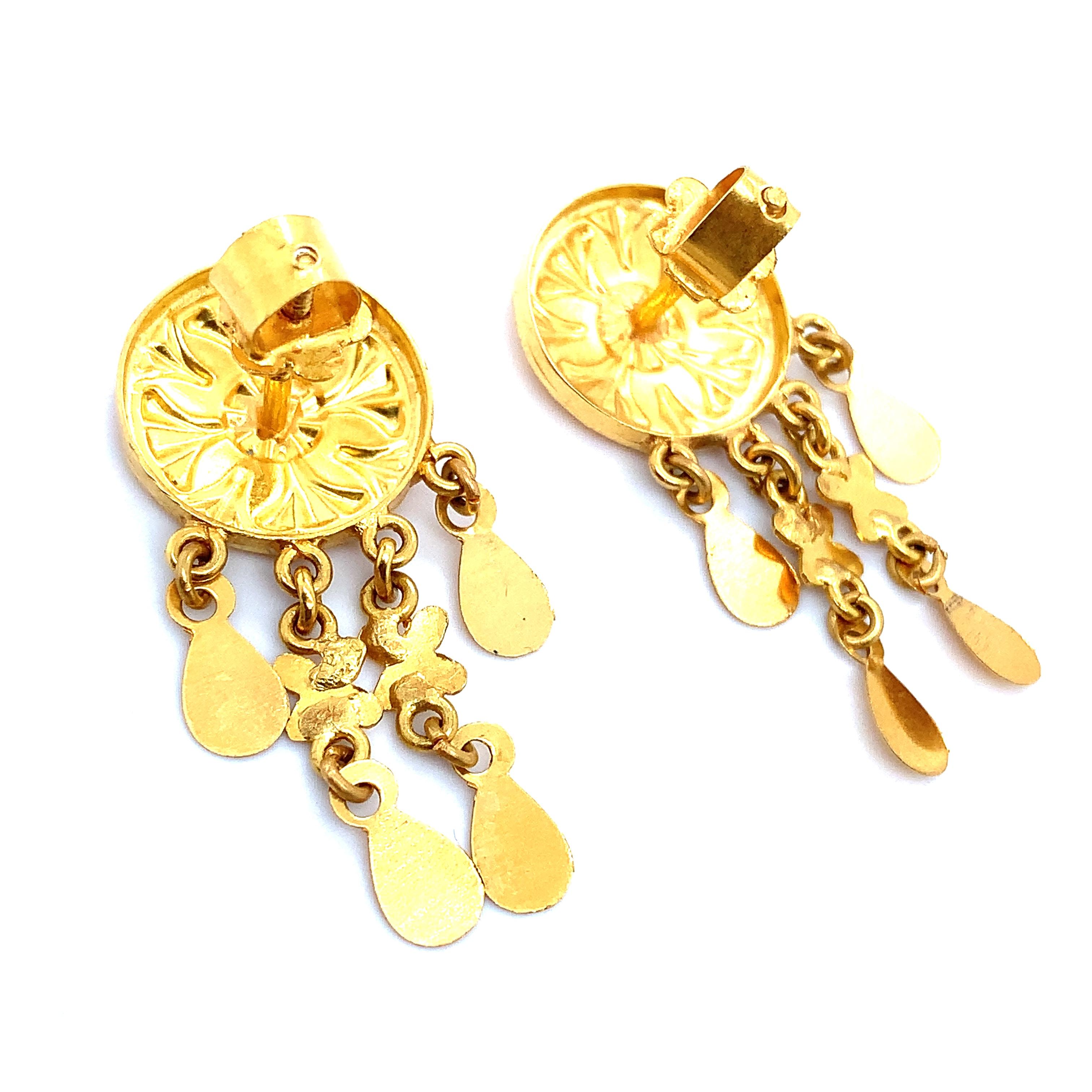 22k Yellow gold drop dangle earrings For Sale 1