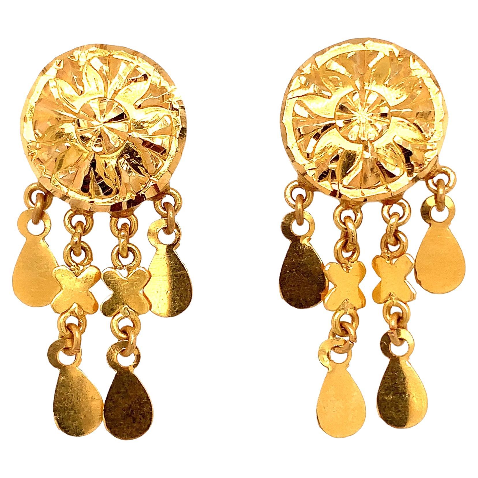 22k Gelbgold Tropfen Ohrringe baumeln