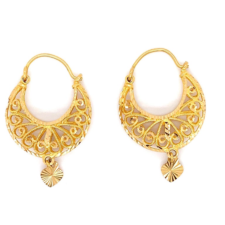 22k Yellow gold drop earrings Asian Art Deco For Sale at 1stDibs