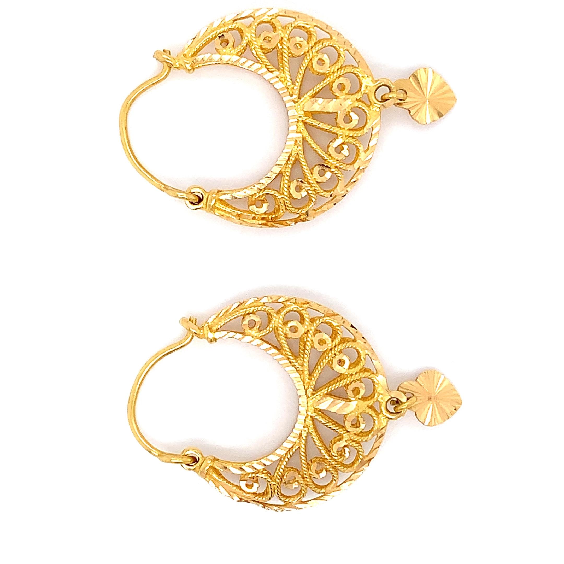 22k Yellow gold drop earrings Asian Art Deco In New Condition For Sale In London, GB