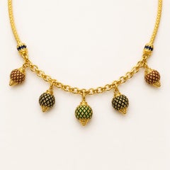 22K Yellow Gold Enamel Bead Necklace with Wheat Chain and Decorative Link 40.6gr