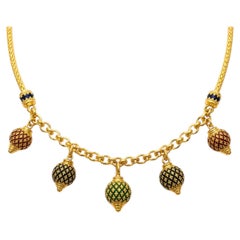 22K Yellow Gold Enamel Bead Necklace with Wheat Chain and Decorative Link 40.6gr