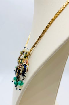 22 Karat Gold Enamel Diamond Emerald and Pearl Necklace Gene Tierney Estate