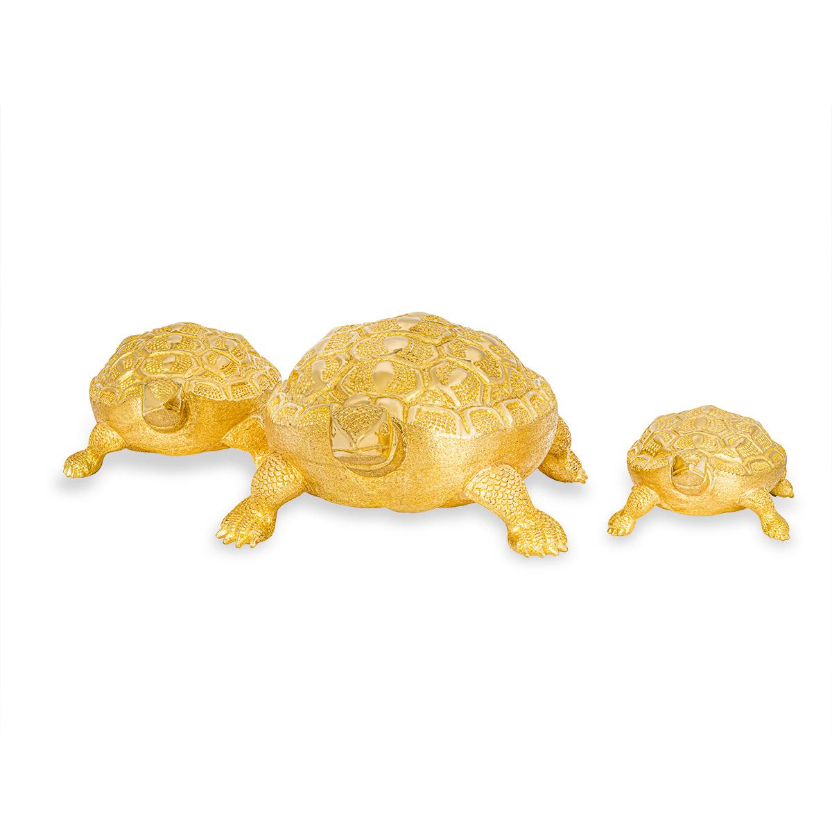 22k Yellow Gold Family of Three Textured Turtles In Excellent Condition In London, GB