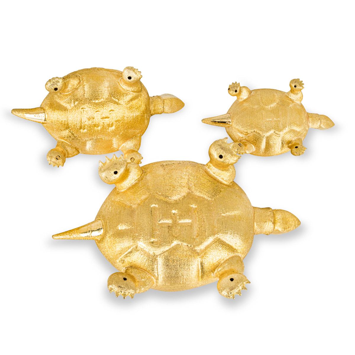 Women's or Men's 22k Yellow Gold Family of Three Textured Turtles