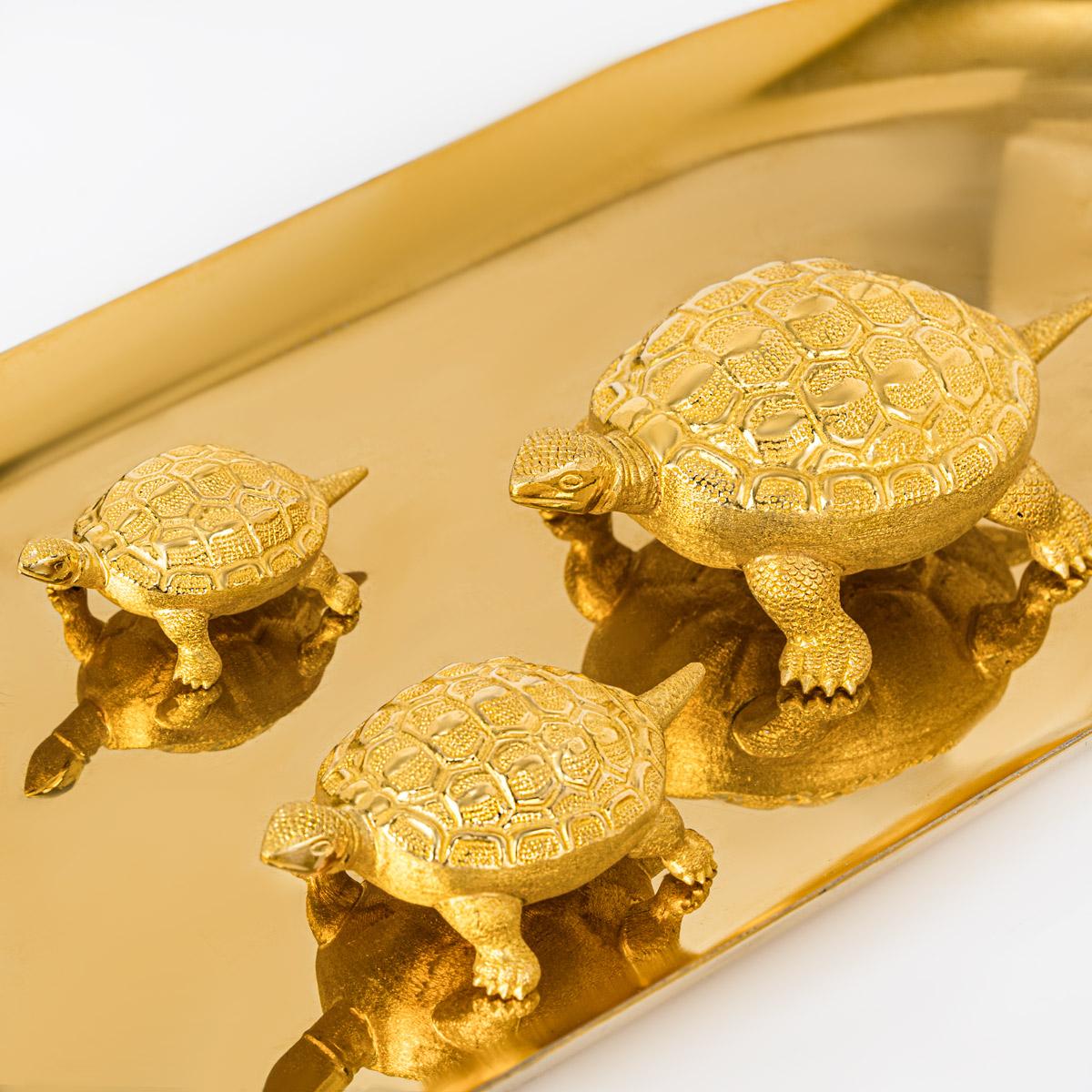22k Yellow Gold Family of Three Textured Turtles 2