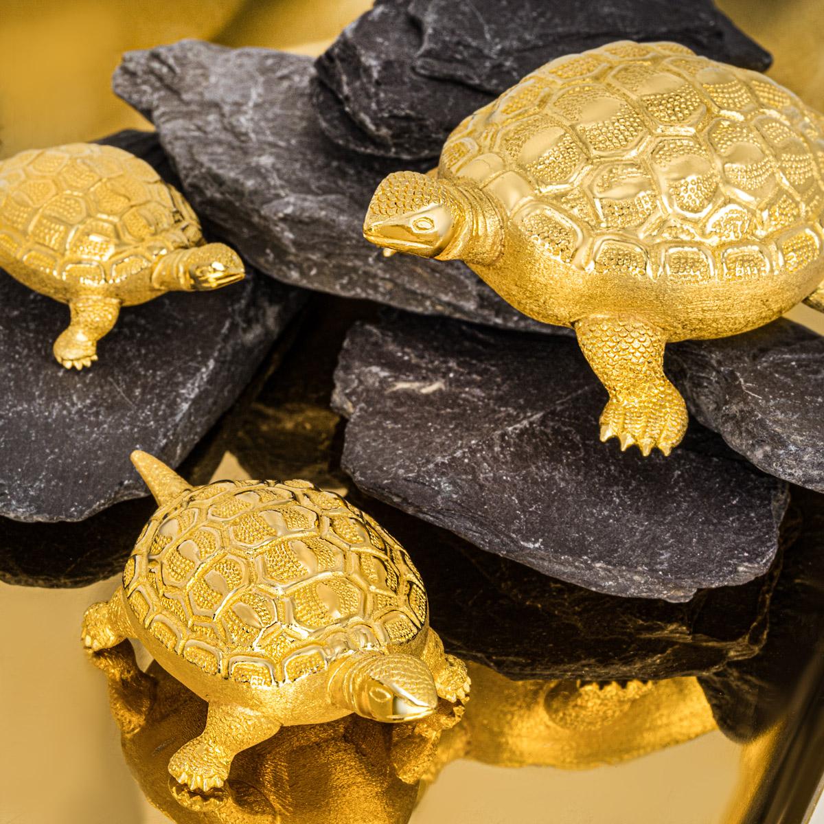 22k Yellow Gold Family of Three Textured Turtles 3