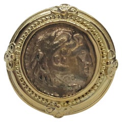 22K Yellow Gold Greek Ancient Bezel Coin Ring, Tapered, 9.8 grams, 6.75 Size