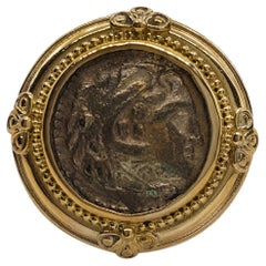 22K Yellow Gold Greek Ancient Coin Bezel Ring, Tapered, 9.8 grams, 6.75 Sz, Rare
