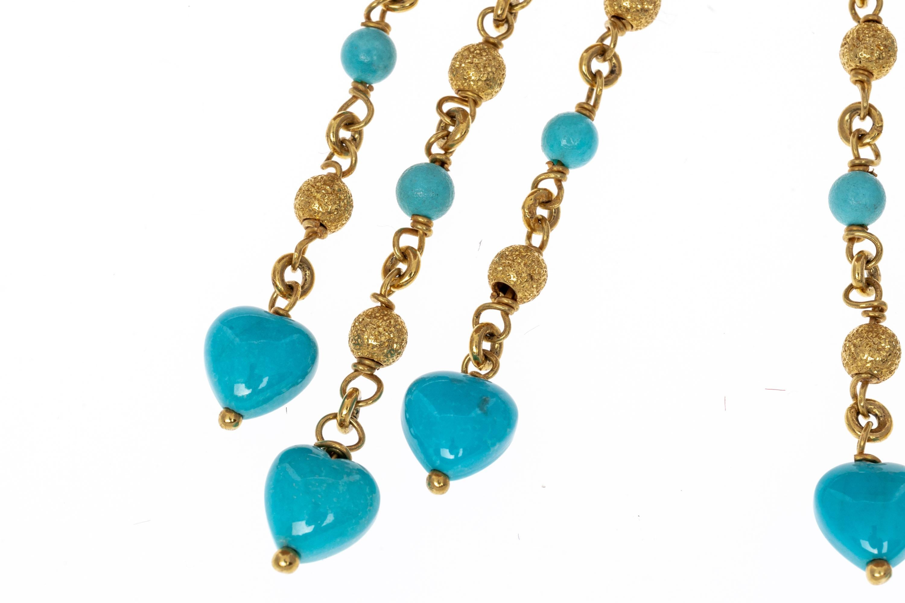 Women's 22k Yellow Gold Heart and Flower Diamond Drop Chandelier Style Earrings For Sale