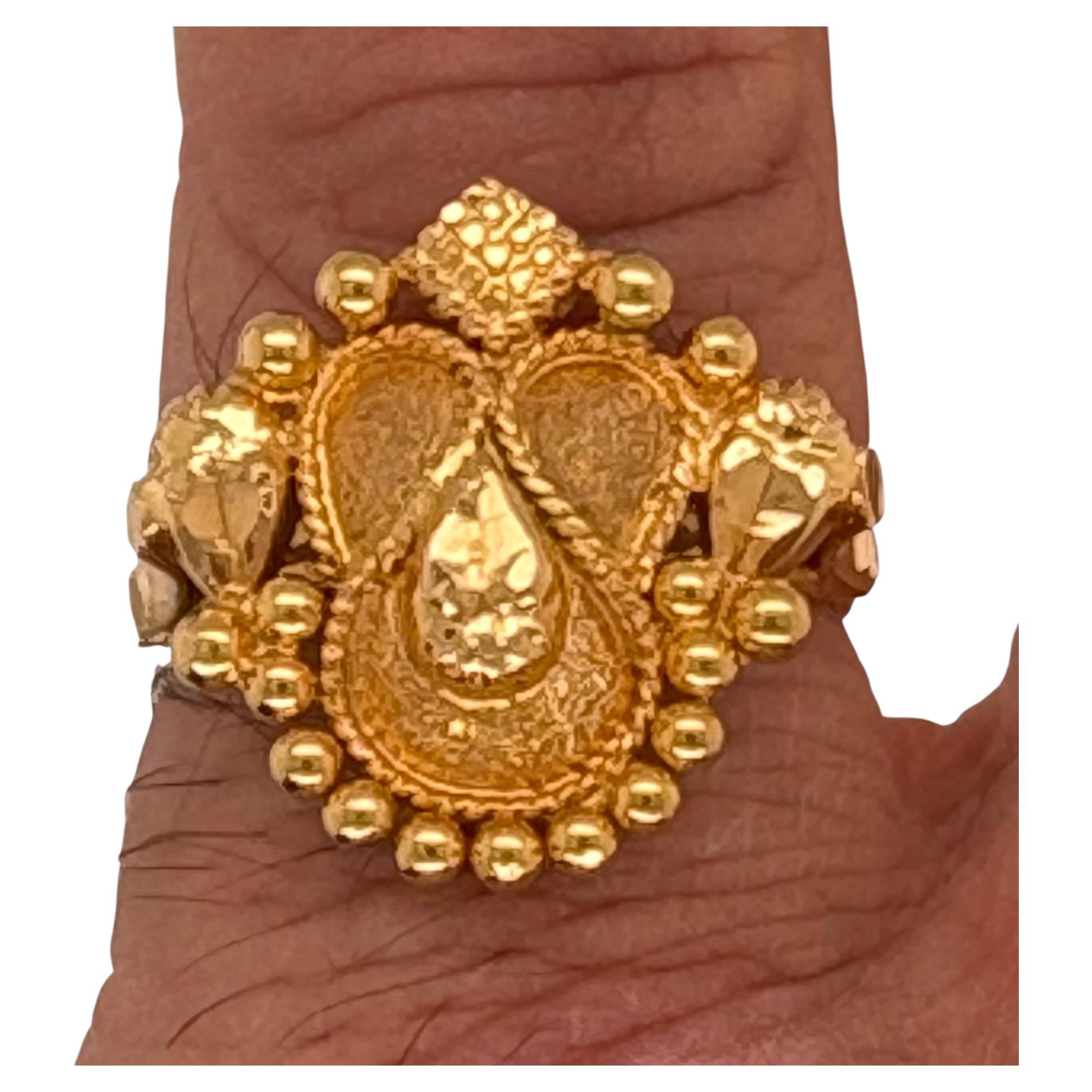Bague en or jaune 22 carats avec motif en forme de cœur, 2,67 g, taille 6,5