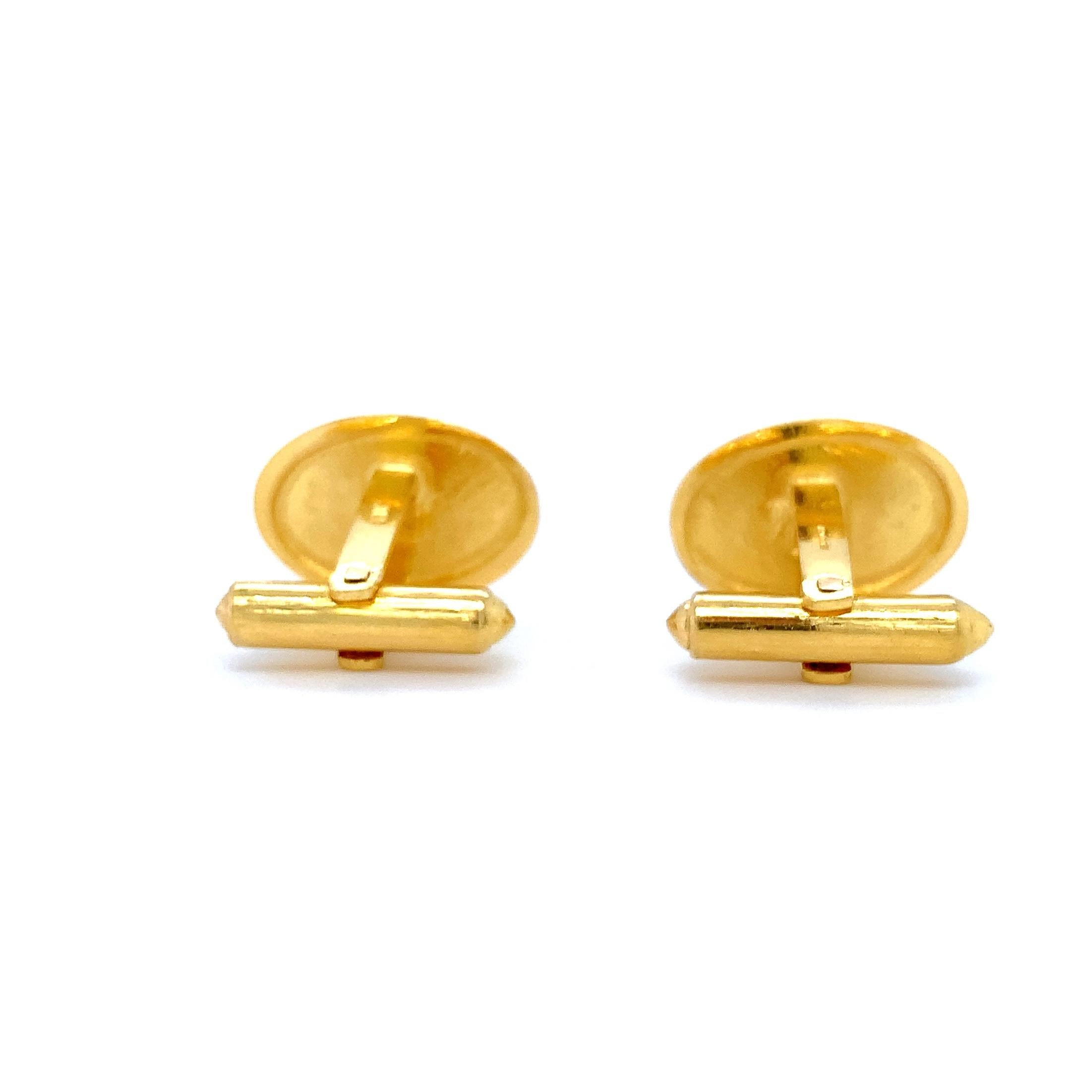 22 Karat Gelbgold Herren Manschettenknöpfe oval geformt einfach (Moderne) im Angebot