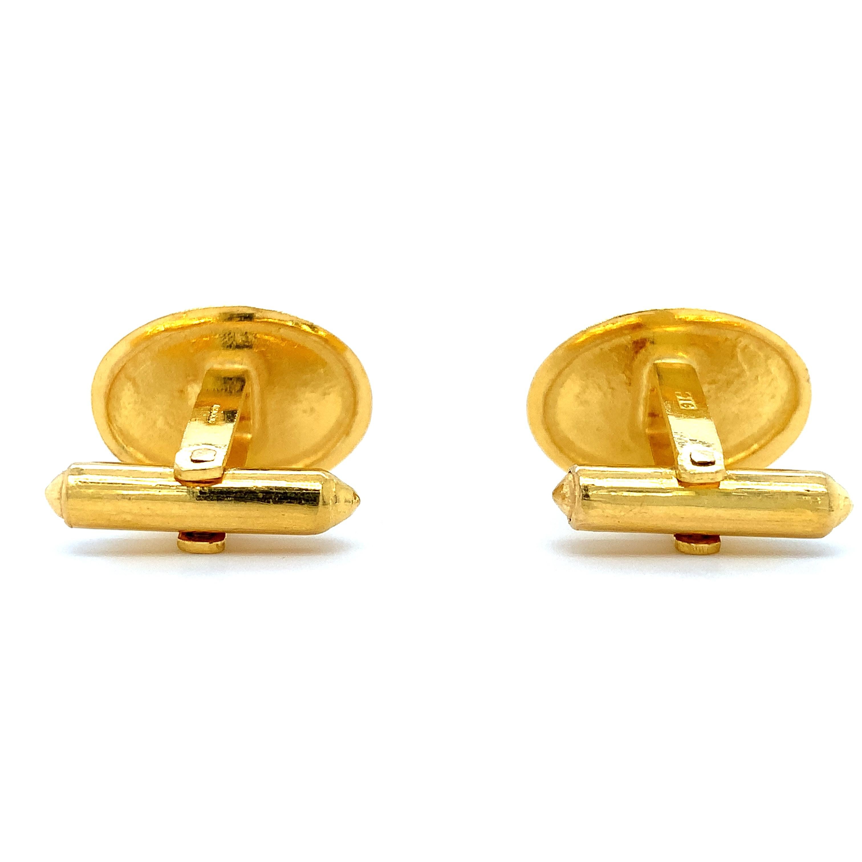 22 Karat Gelbgold Herren Manschettenknöpfe oval geformt einfach im Angebot 2