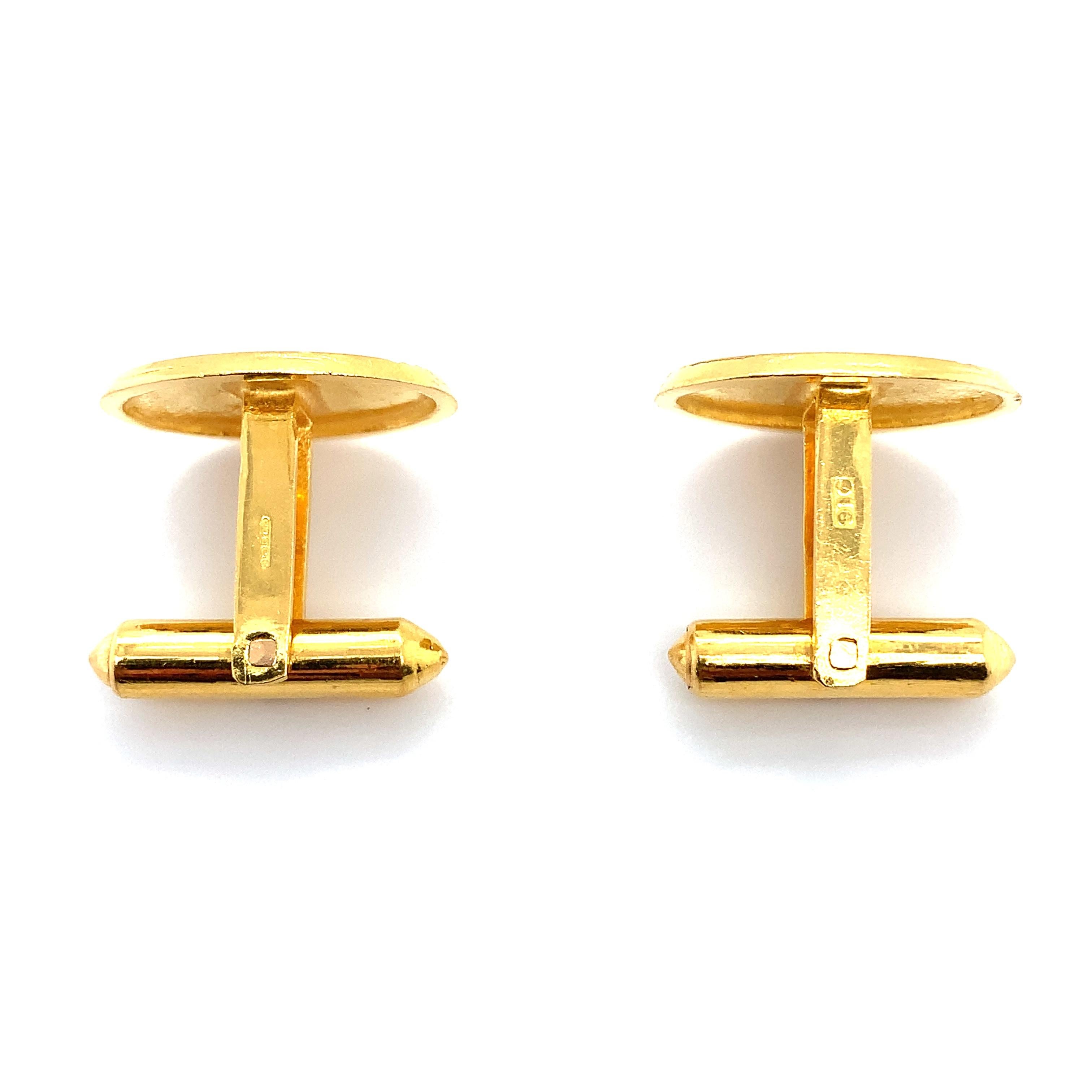 22 Karat Gelbgold Herren Manschettenknöpfe oval geformt einfach im Angebot 3