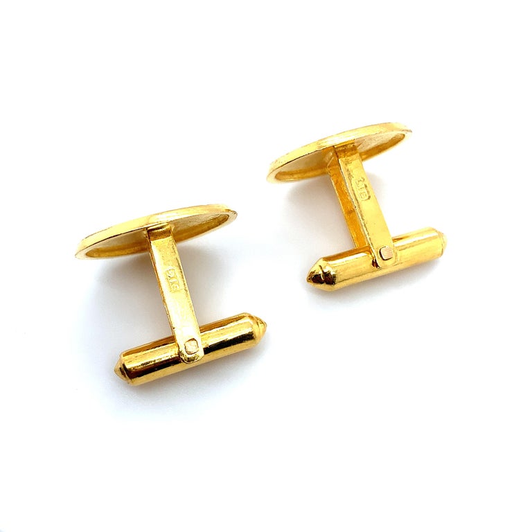 Boutons De Manchette Vintage En Chrysoprase Et Or 14 Carats - Pierre Ovale Verte - Double Face