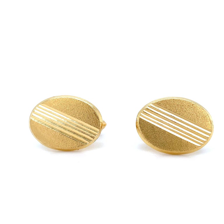 Paire De Boutons De Manchette Unis Or Et Opalescent - Modèle Sans Marque - État Correct
