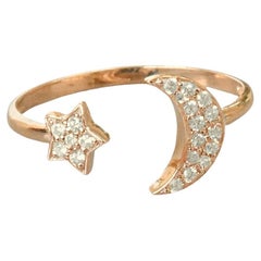 22k Yellow Gold Moon and Star Diamond Ring Stacking Minimalist Everyday Ring