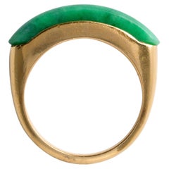 22K Yellow Gold Natural Green Jade Saddle Ring Carved Apple Jade