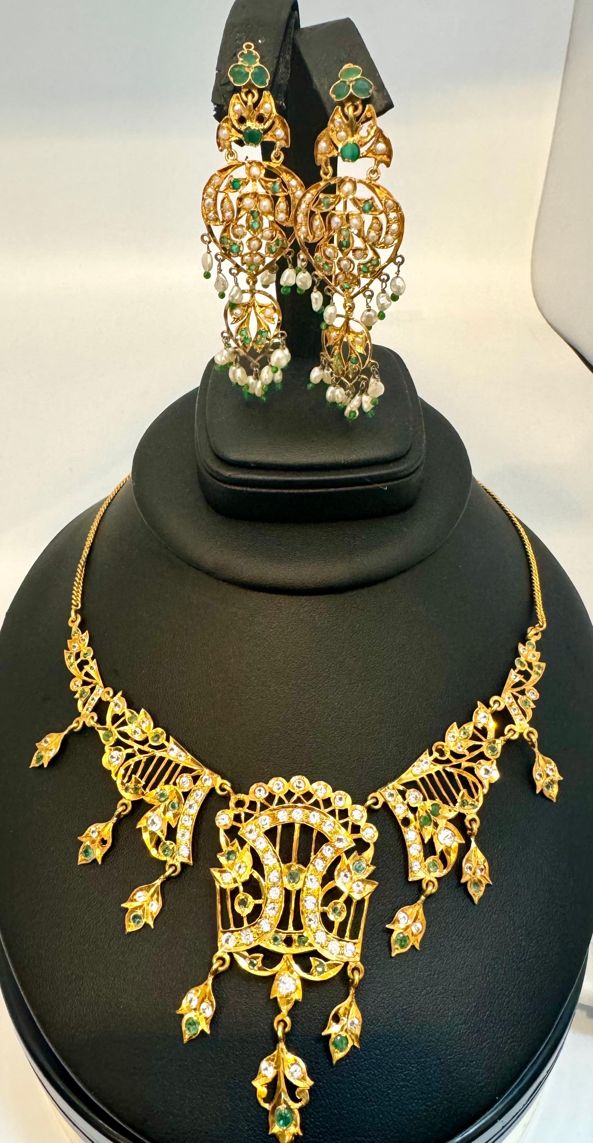22k Yellow Gold Necklace Jewelry, Indian Handmade ,  Vintage Necklace Suite 1
