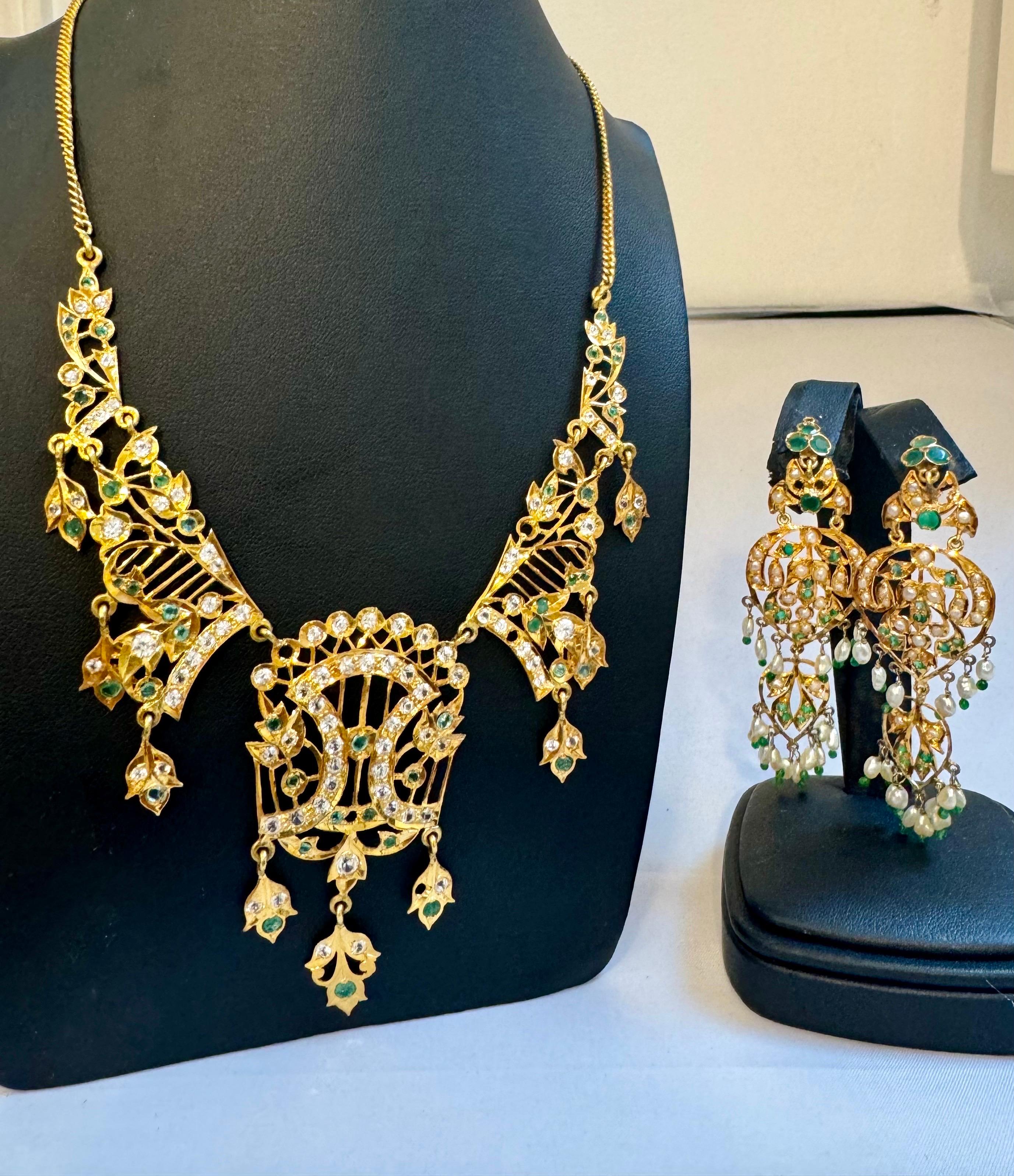 22k Yellow Gold Necklace Jewelry, Indian Handmade ,  Vintage Necklace Suite 3