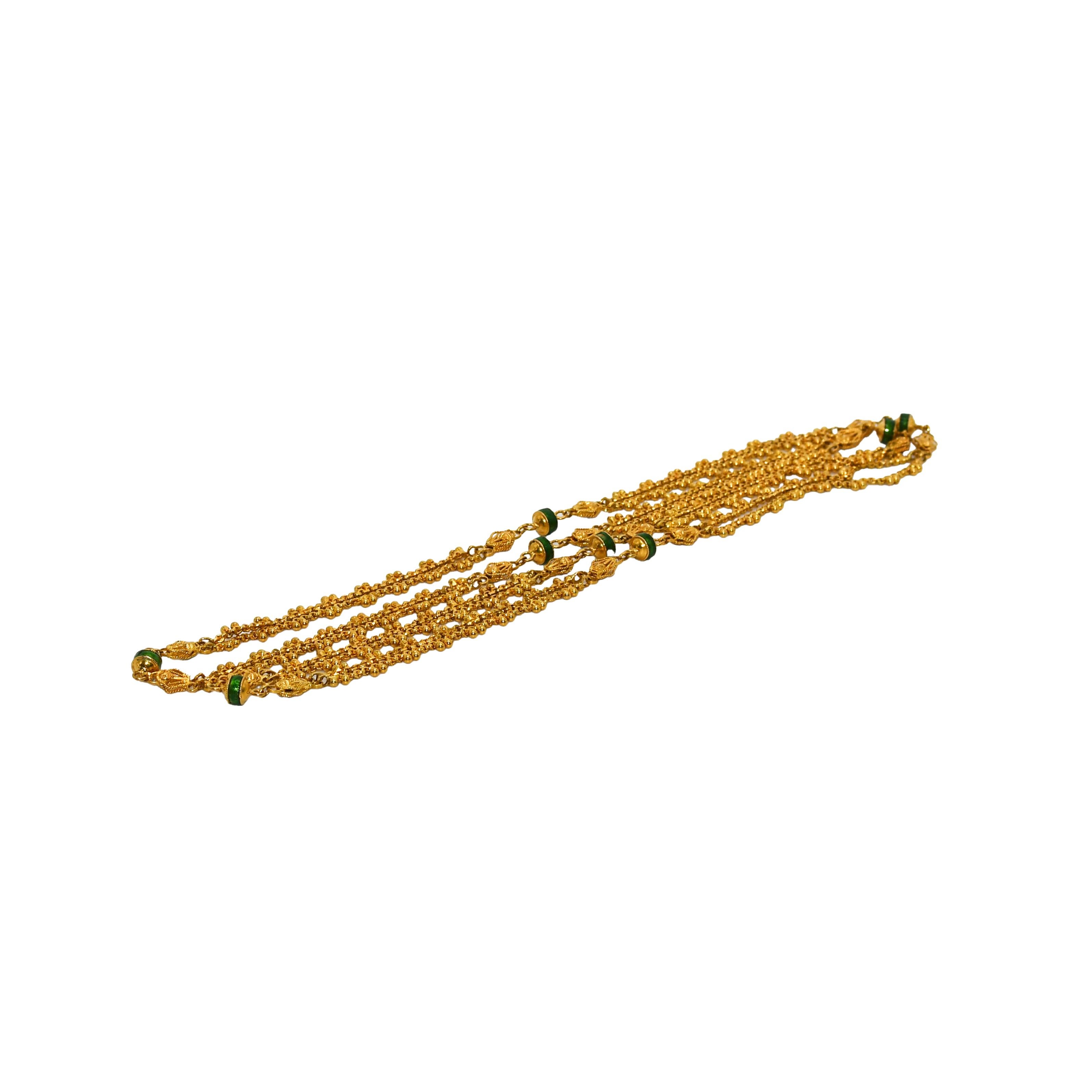 Women's or Men's 22K Yellow Gold Ornate Enamel Necklace For Sale