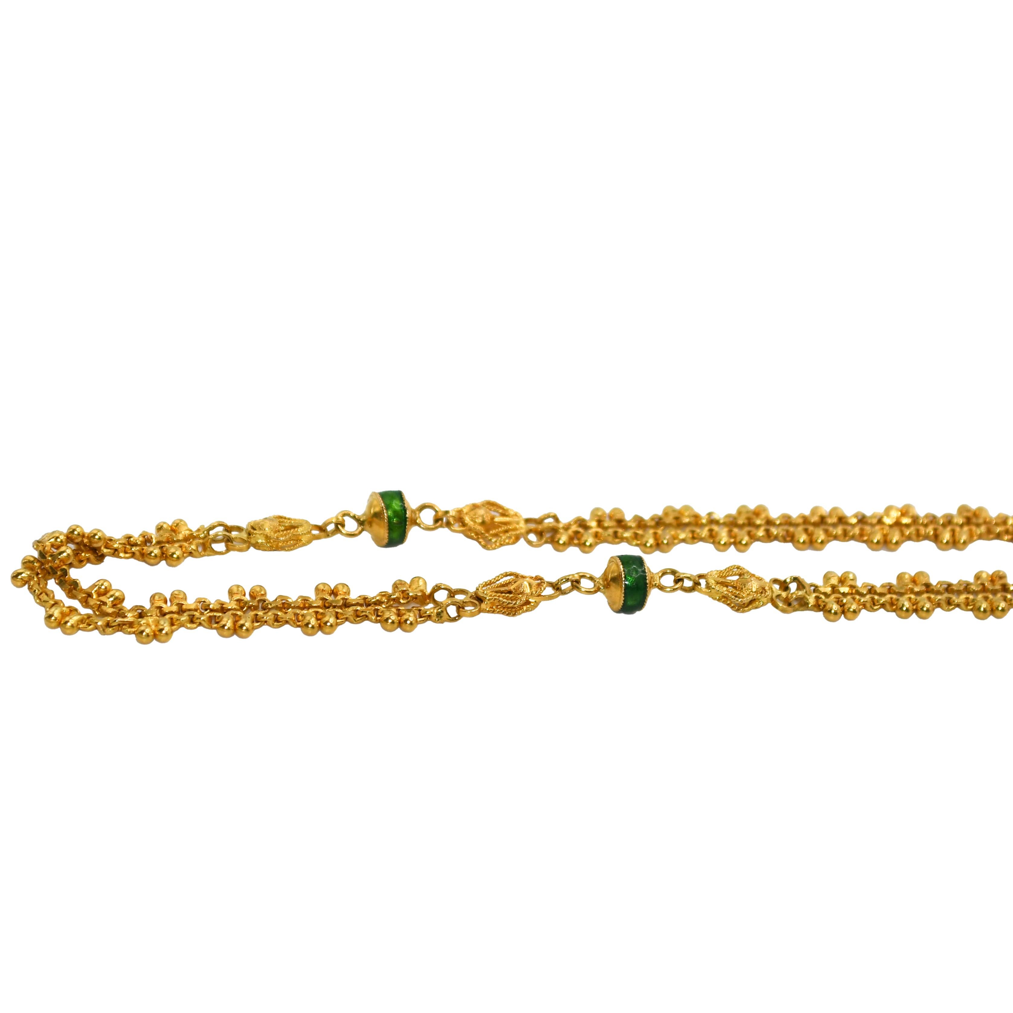 22K Yellow Gold Ornate Enamel Necklace For Sale 3