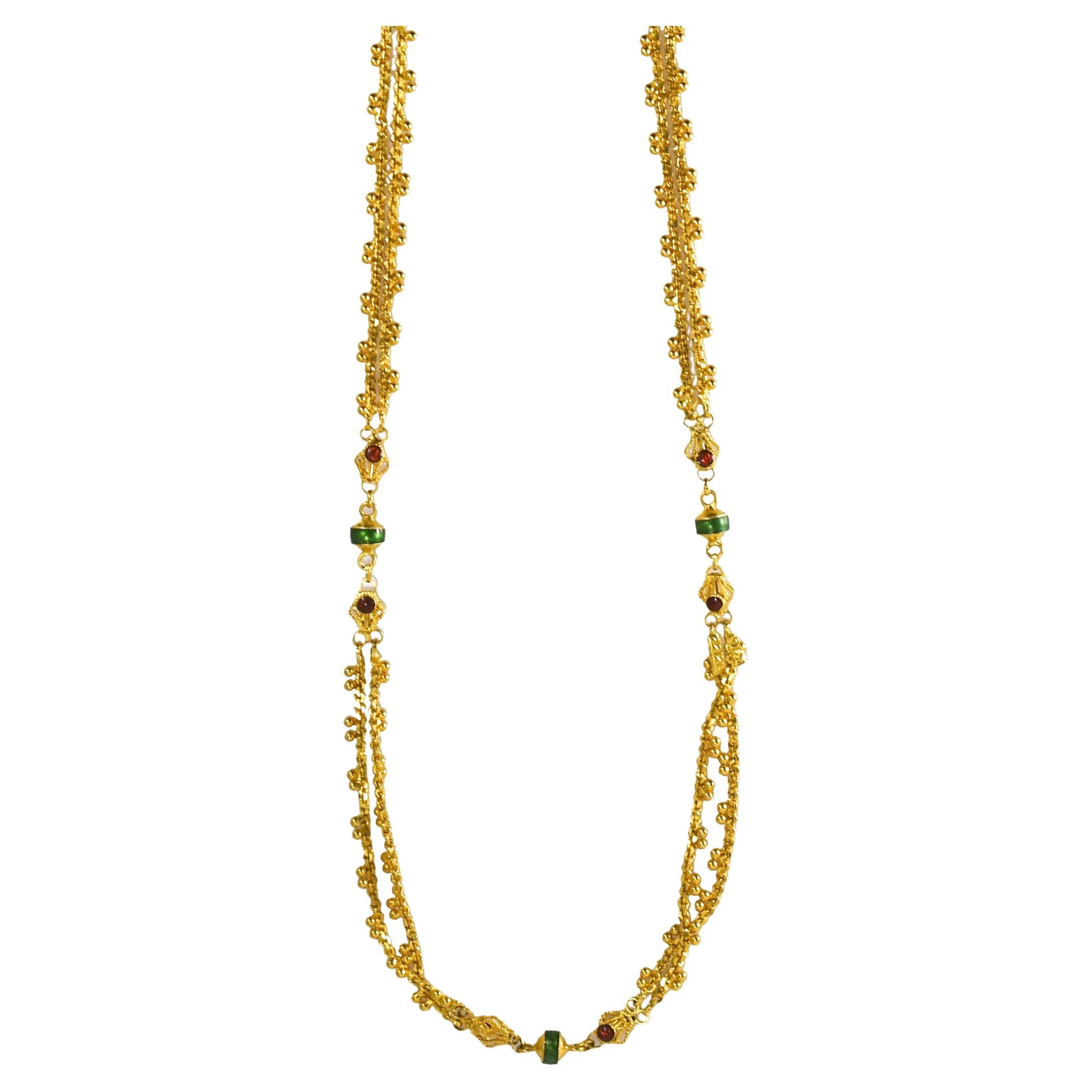 22K Yellow Gold Ornate Enamel Necklace For Sale