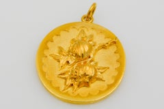 22 Karat Yellow Gold Oval Peach Blossom and Chinese Longevity Symbol Pendant