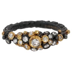 22K Yellow Gold / Oxidized Sterling Silver and Round Brilliant Cut Diamond Ring