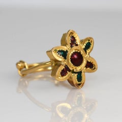 22K Yellow Gold Red and Green Enamel Ring, 3.9gr
