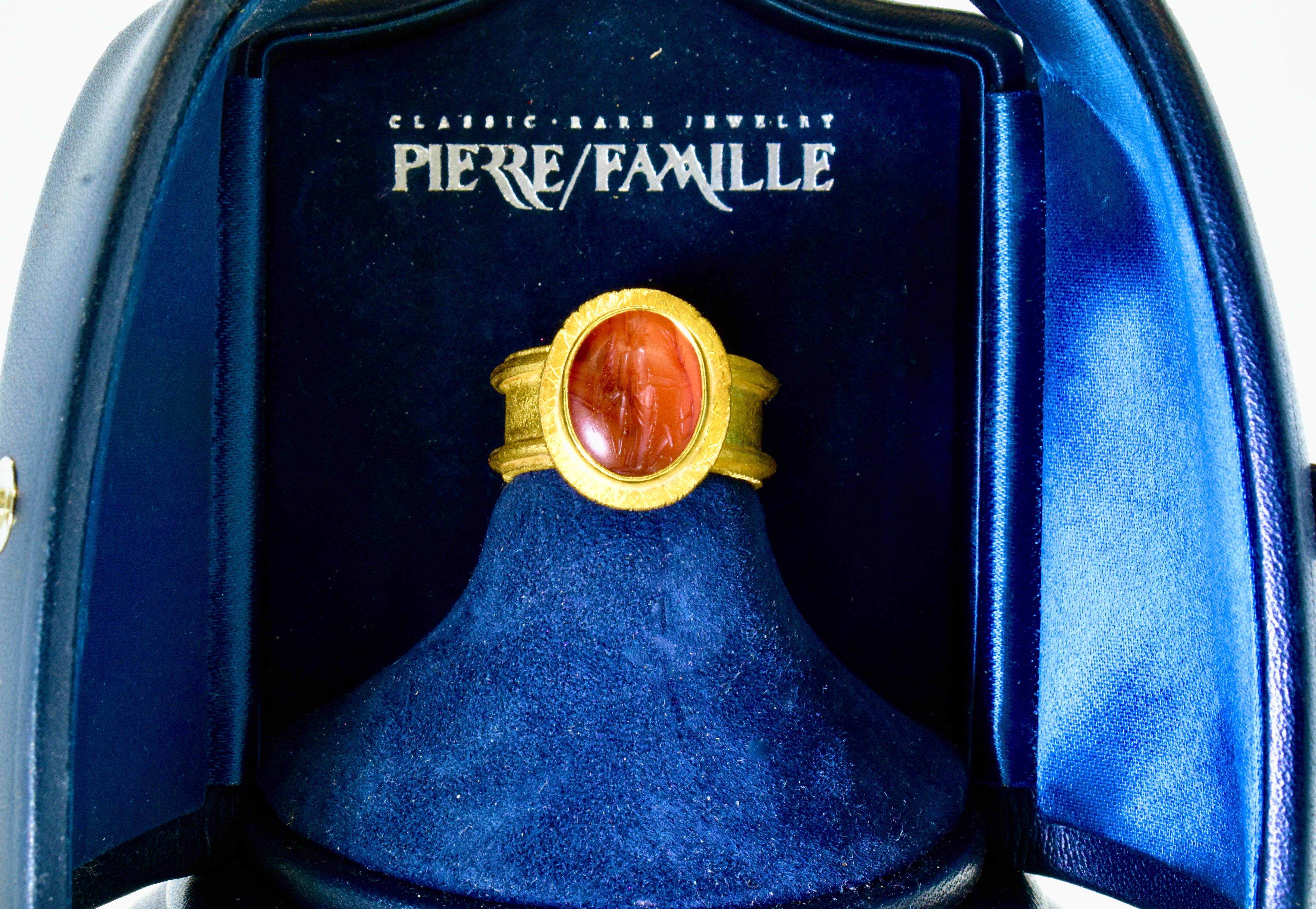 Women's or Men's 22K Yellow Gold Ring Centering an Antique Intaglio, Fairchild & Co. For Sale