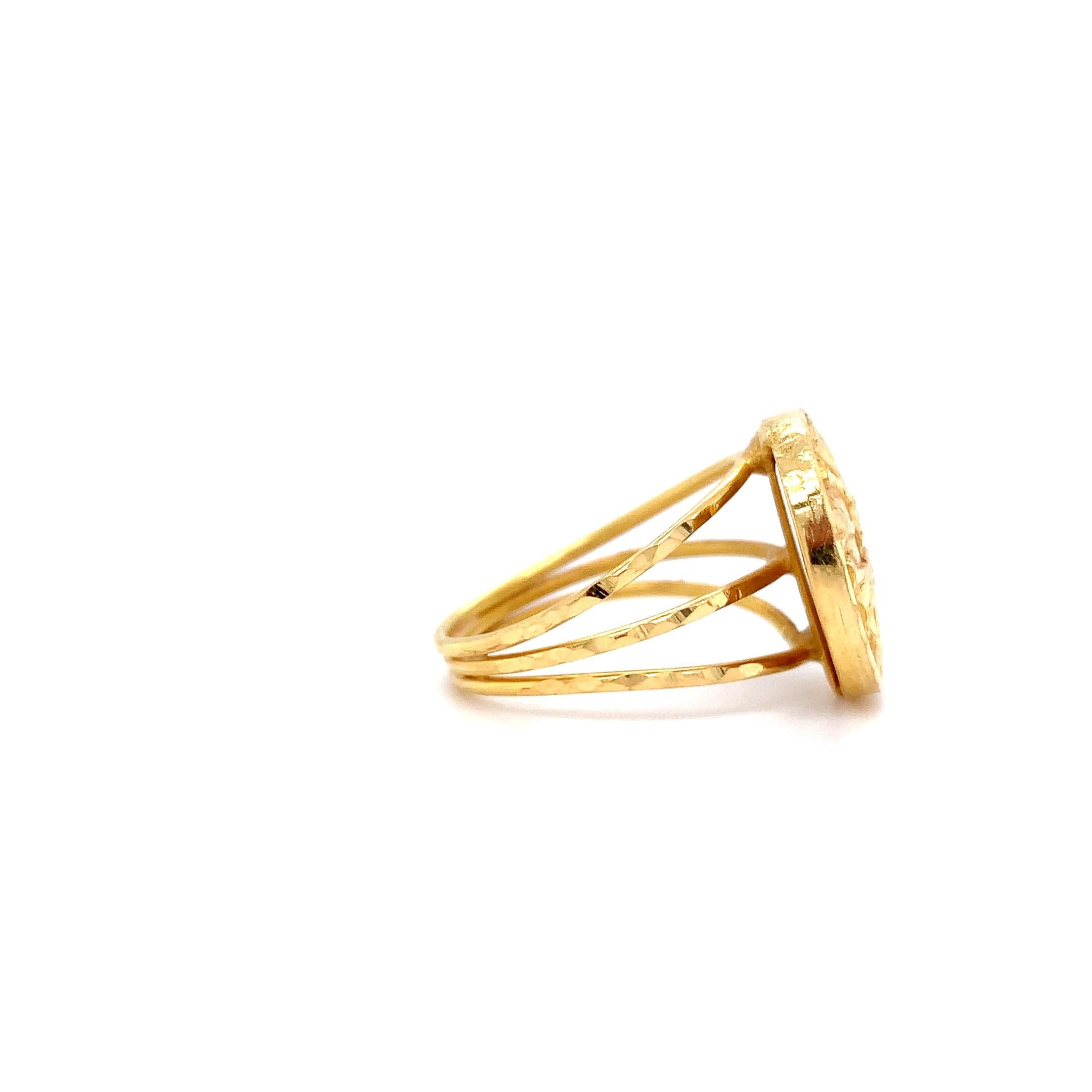 Women's 22k Yellow gold round coin shaped signet ring For Sale
