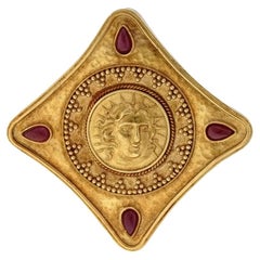 22K Yellow Gold Ruby Brooch Pendant With Apollo