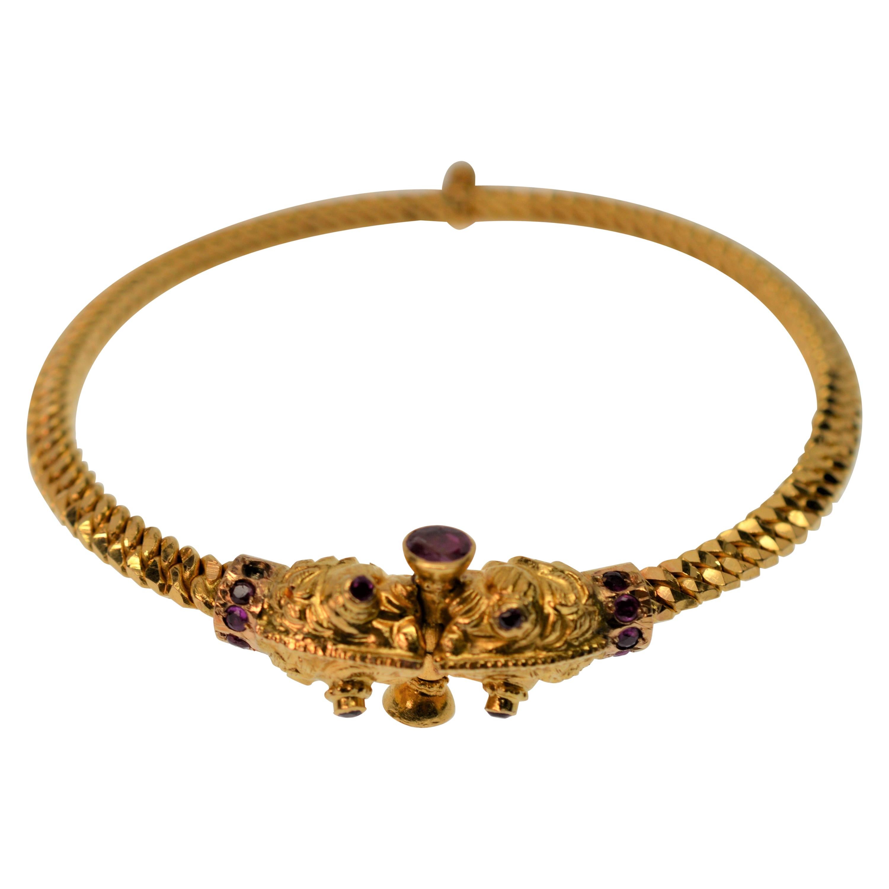 22 Karat Yellow Gold  Ruby Serpent Bangle Bracelet