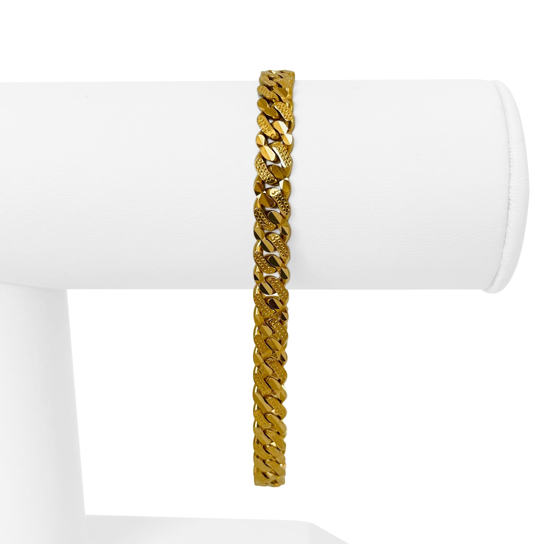 22k Yellow Gold 21.4g Solid Diamond Cut 6mm Fancy Curb Link Bracelet 8