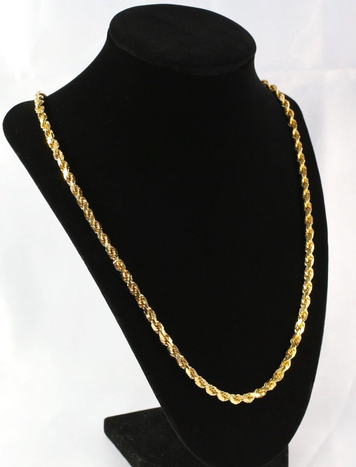 Chaîne de corde en or jaune 22k massif avec diamants, 23 pouces - 66.1g Excellent état - En vente à Providence, RI