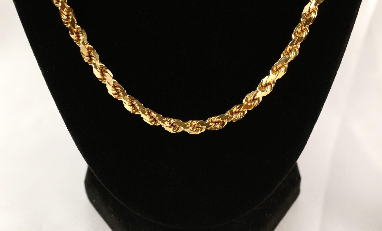 Chaîne de corde en or jaune 22k massif avec diamants, 23 pouces - 66.1g Unisexe en vente