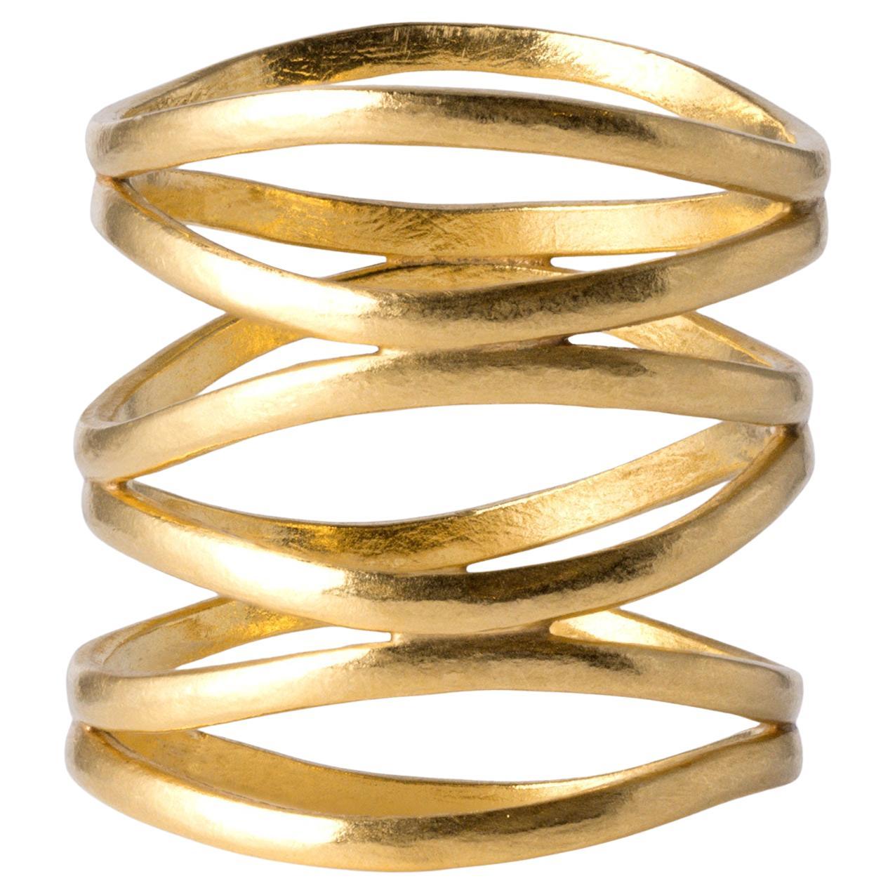 22K Yellow Gold Spiral Multi Layer Wide Wrap Statement Ring Band