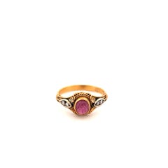 22K Yellow Gold With platinum Top Cabachon Ruby & Diamond Ring