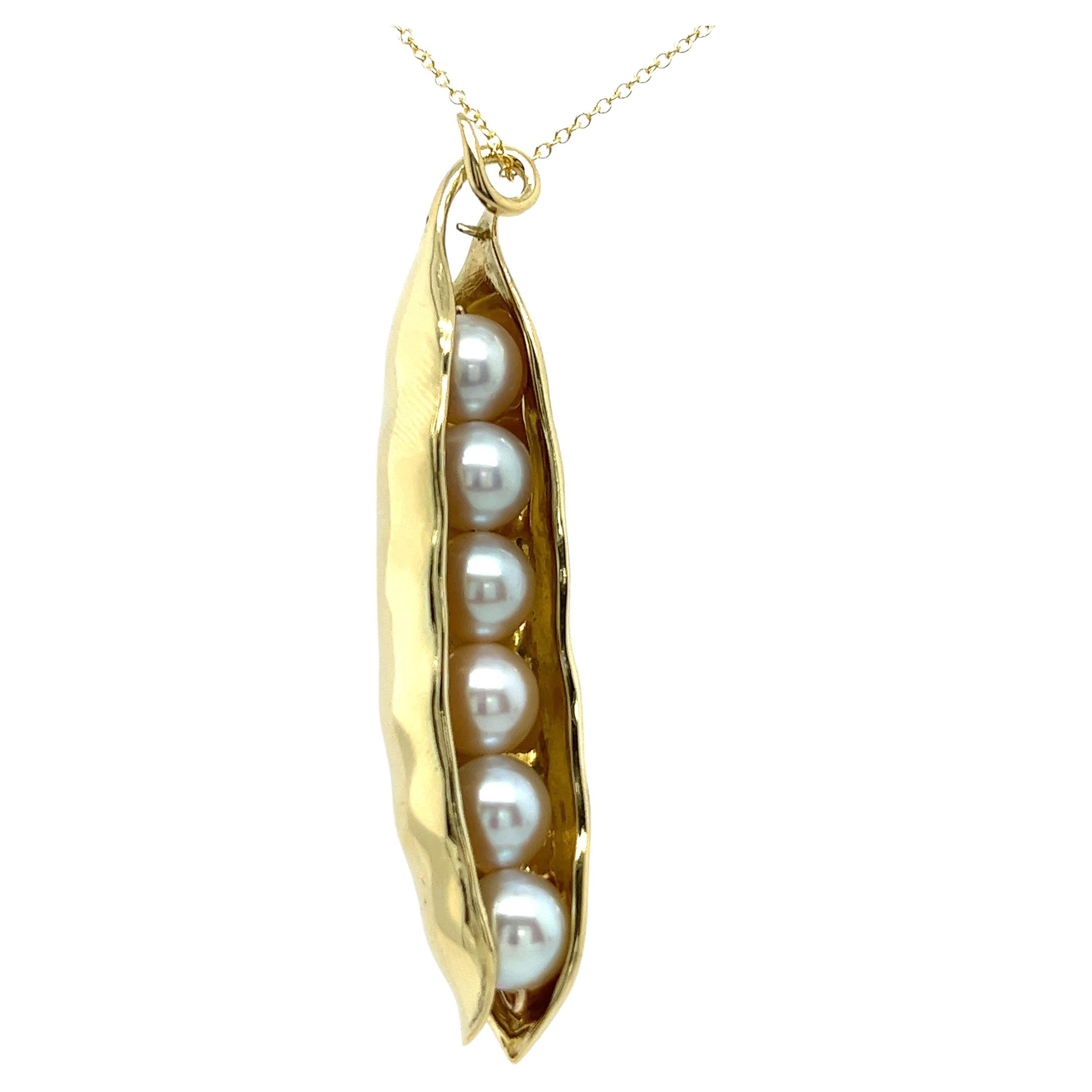 22 Karat Gelb massives Gold Weißer Perlen-Edamame-Perlen-Anhänger  im Angebot